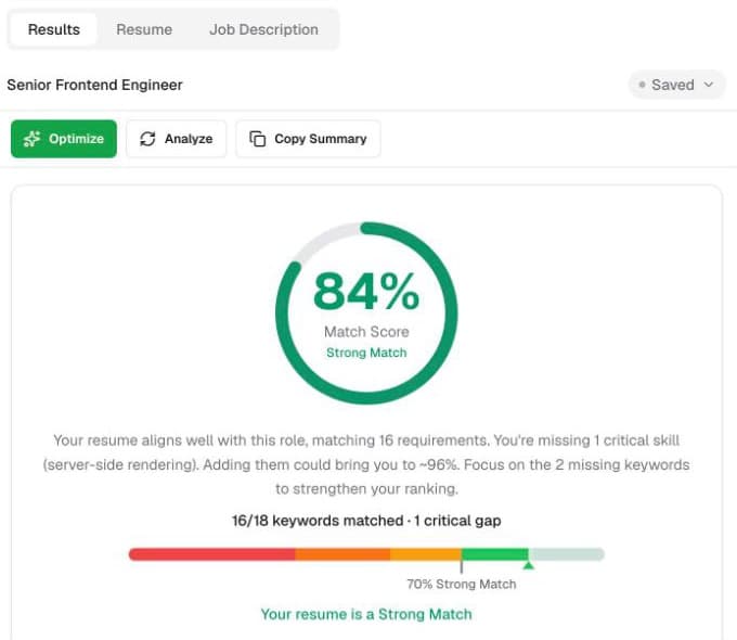 Professional resume analysis and optimization workspace